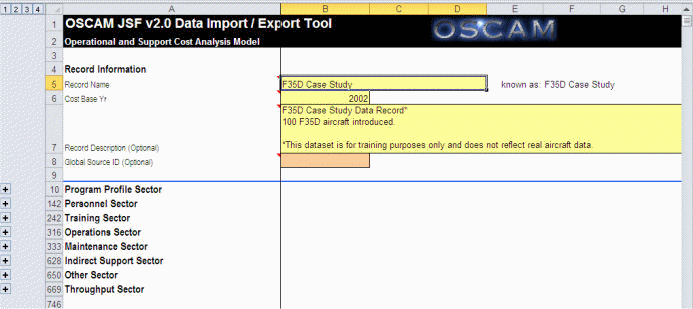 Import/Export Tool Data Worksheet - Collapsed