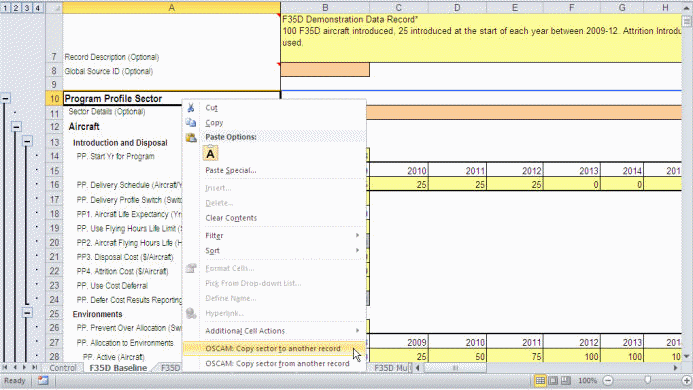 Import/Export Tool Right-Clicking on Sector Heading